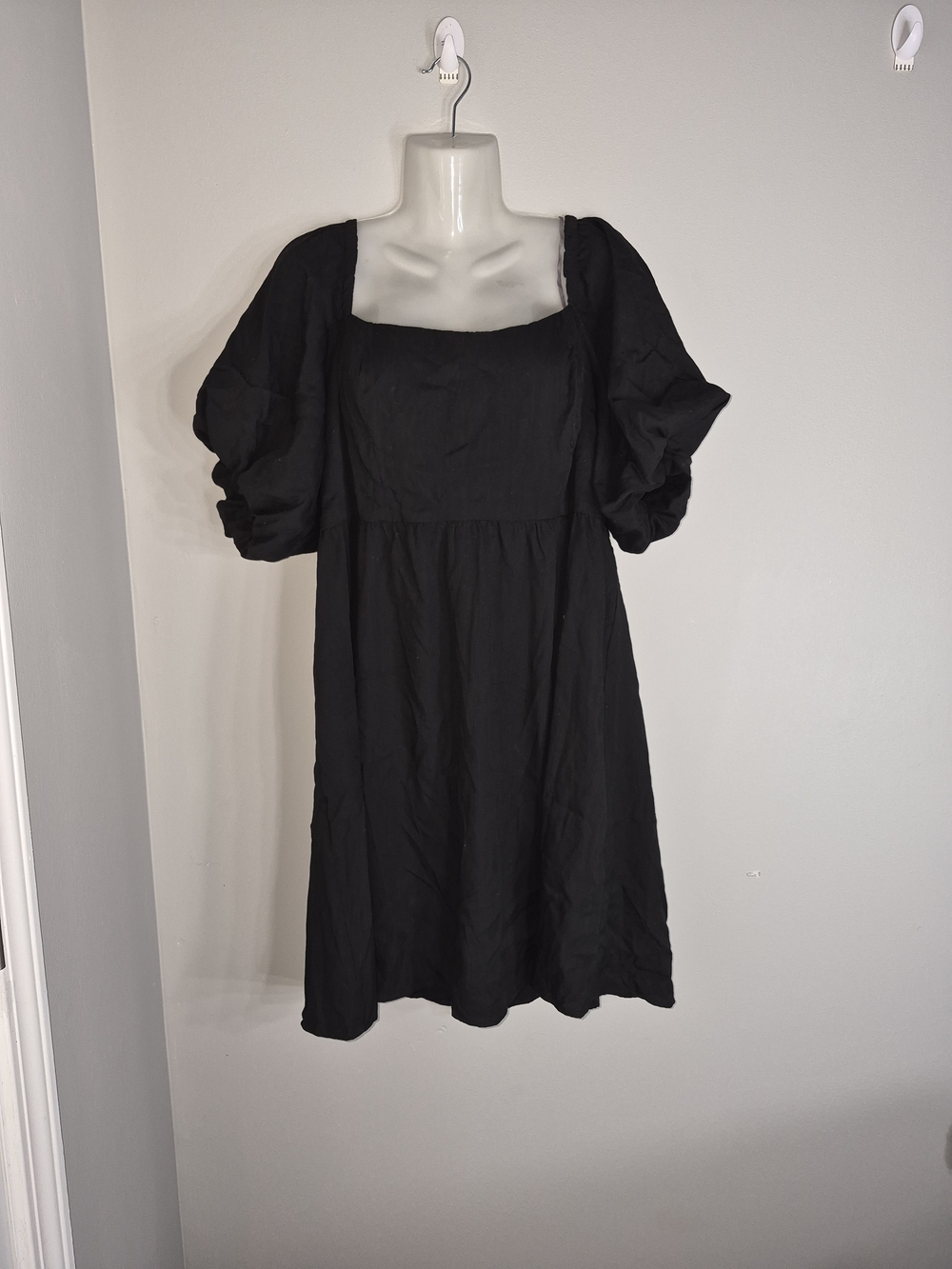 Black Puff Sleeve Square Neck Women's Dress